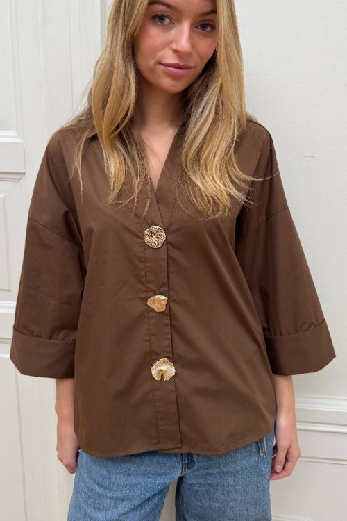 Continue - Skjorte - Augusta Big Gold Buttons - Brown (Levering midt april)