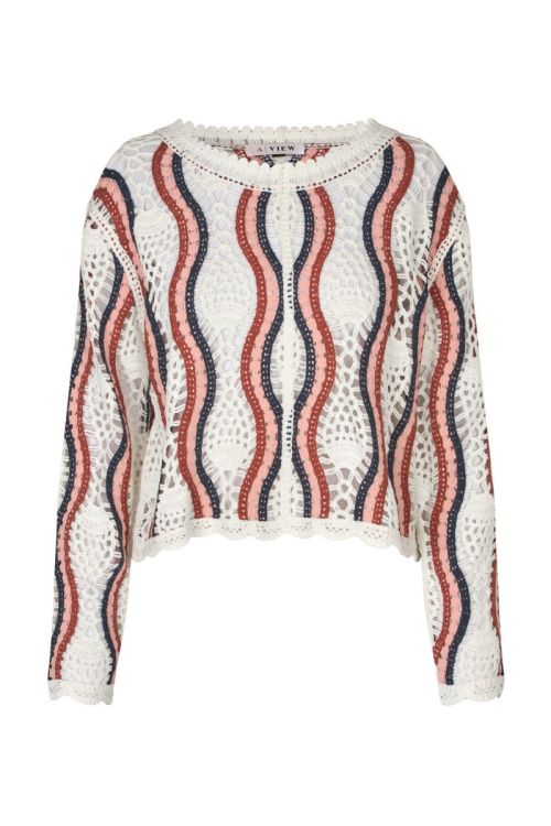 A-View Bluse California Crochet Blouse White/peach/navy