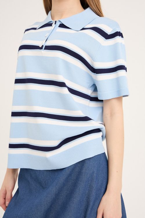 A-View Polo Stripe Knit Blouse 100 Light blue/White stripe