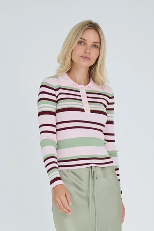 A-View Fabi knit polo 271 Rose/Burgundy/green