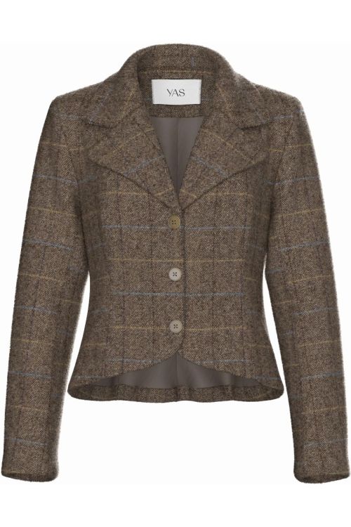 YAS YASTHELA LS WOOL BLEND SHORT JACKET NEW Chocolate Brown W. Checks