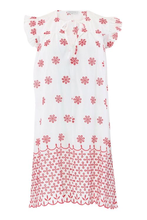 Continue Kjole Lilly Dress Embrodery White With Red Embrodery Front