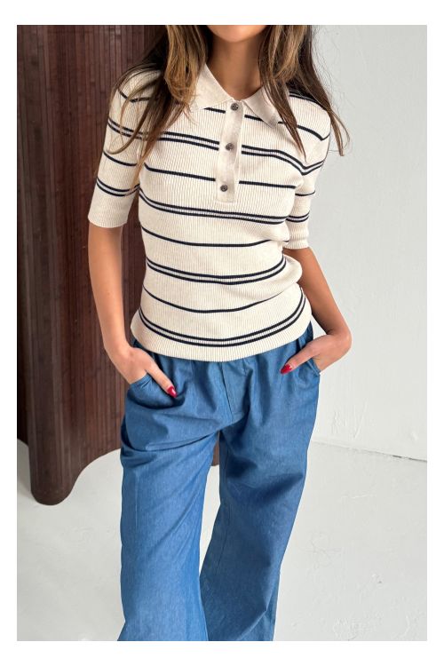 Continue Eva polo ss sand/blue sripe