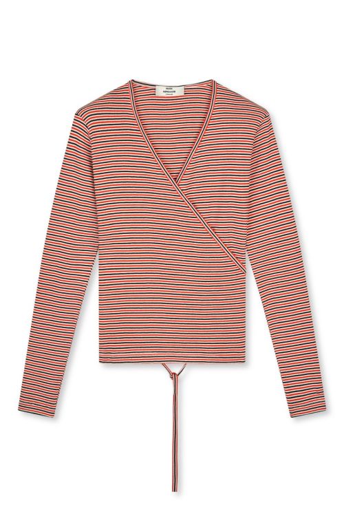 Mads Nørgaard 2X2 Cotton Stripe Susi Ls Top Fiery Red/Vanilla Ice