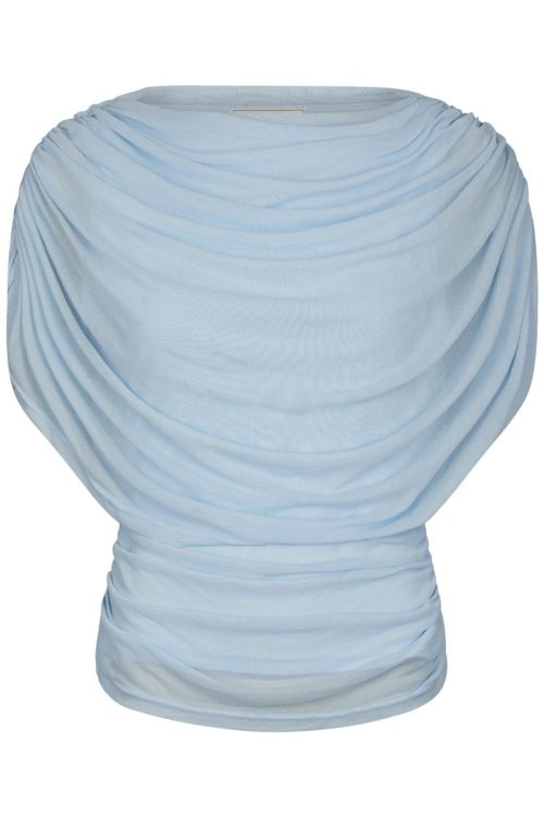 NEO NOIR Cottuna Dot Drapy Mesh Top Light Blue