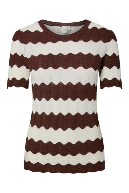 YAS YASBEE SS KNIT TOP Birch W. Brown Stripes