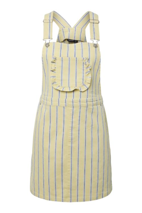 Pieces PCBILLO DUNGAREE DENIM DRESS French Vanilla CLOUD DANCER & BEAUCOUP BLUE & OYSTER MUSHROOMS