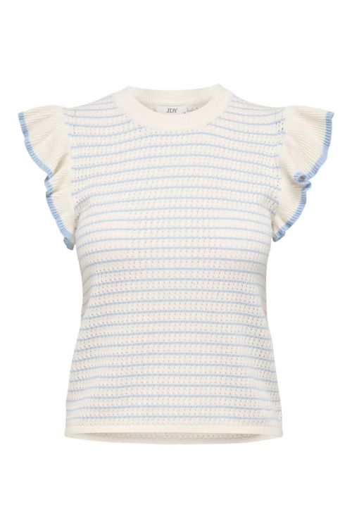 JdY JDYCARICE S/L FRILL PULLOVER KNT NOOS Cloud Dancer W. POWDER BLUE 