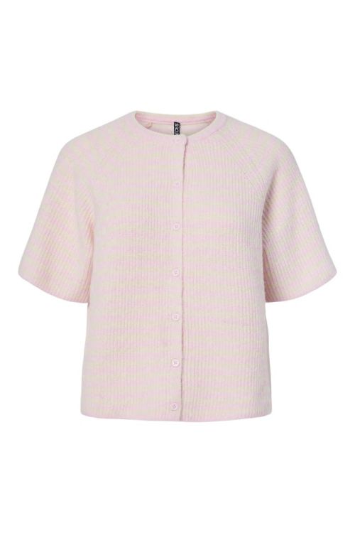 Pieces PCMALOU SS O-NECK STRIPE CARDIGAN PWP BC Roseate Spoonbill Birch