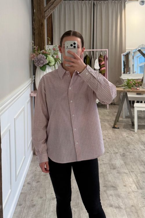 Mads Nørgaard - Skjorte - Ander Cotton Crelly Shirt - Check/Carmine Rose