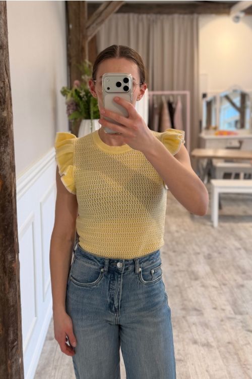 JDY - Bluse - JDYCarice S/L Frill Pullover Knt - Double Cream W. Cloud Dancer Structure 