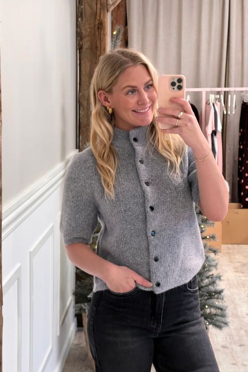 Gestuz - Cardigan - AlphaGZ ss short cardigan - Pearl Blue Melange