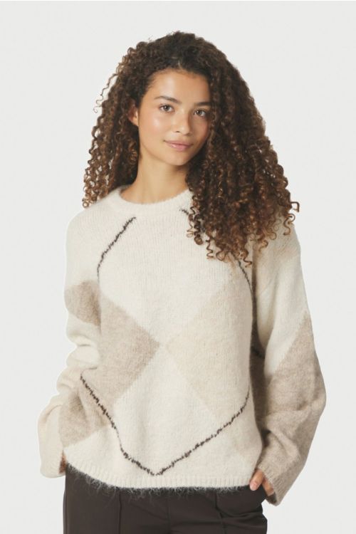 Neo Noir Inga Check Fluff Knit Blouse Creme