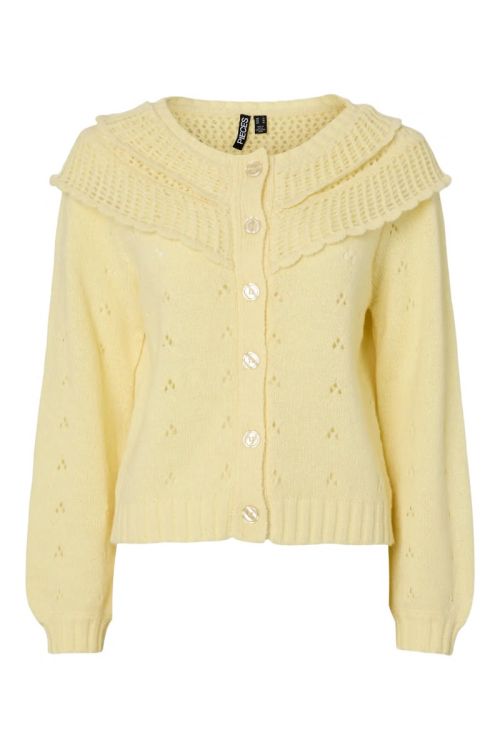 Pieces PCDAVIS LS O-NECK FRILL CARDIGAN PWP French Vanilla