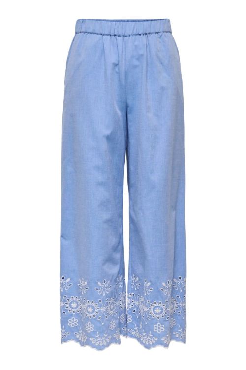 JdY JDYMARINA HW EMB. ANKLE PANT WVN Blue Bonnet BRIGHT WHITE EMBROIDERY