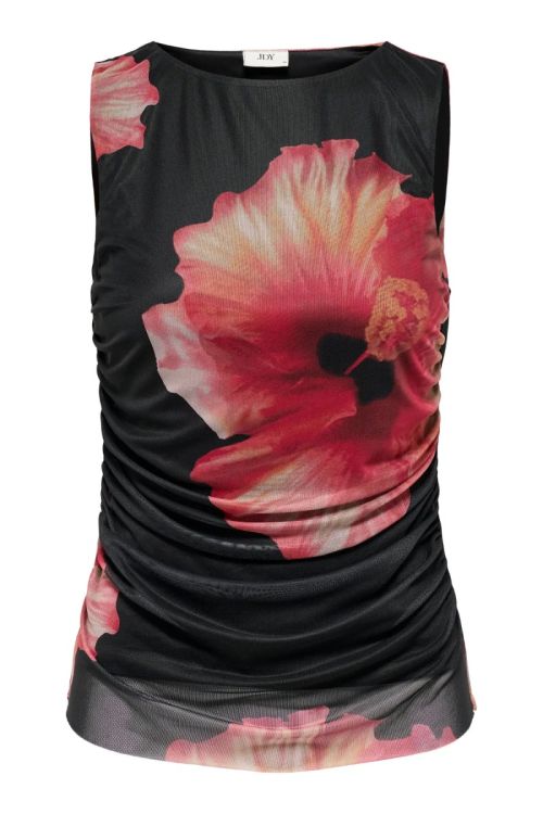 JdY JDYLEA S/L MESH ROUCHING TOP JRS EXP Black HIBISCUS FLOWER