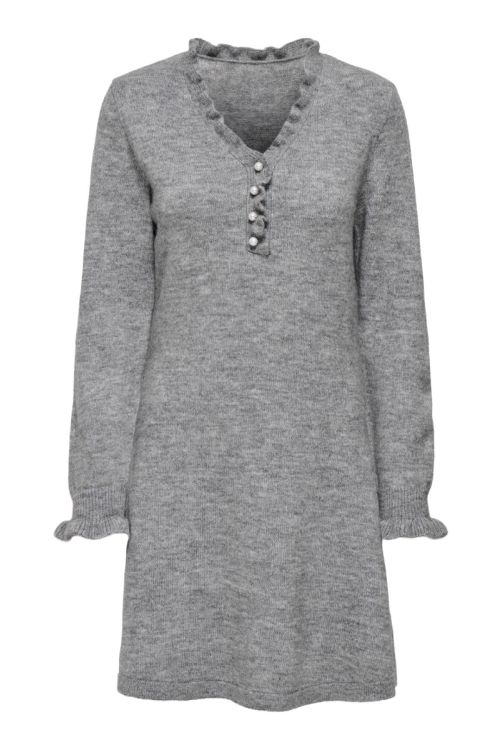 JdY JDYLETTY L/S V-NECK FRILL DRESS KNT Light Grey Melange