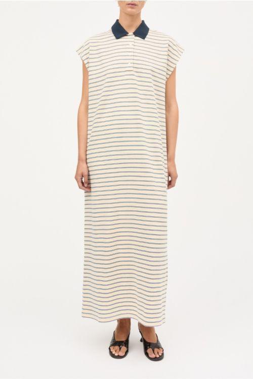 Mads Nørgaard Light Terry Polly Dress Vanilla Ice/Sky Captain/Zinnia