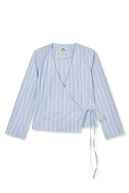 Mads Nørgaard Mia Poplin Pam Wrap Top Pinstripe/Provence