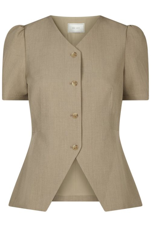 NEO NOIR Jules Structure Blouse Dark Taupe