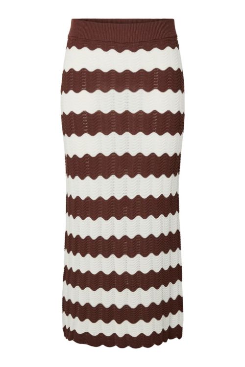YAS YASBEE HW LONG KNIT SKIRT Birch W. Brown Stripes