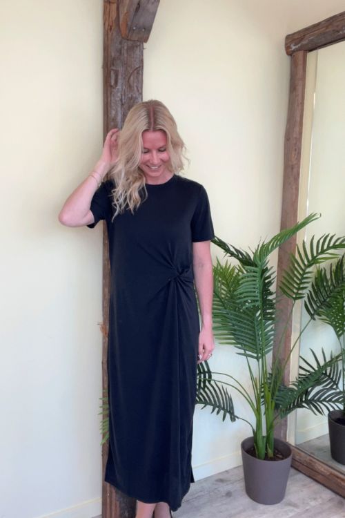 Pieces Kjole PC Anora SS O-neck Midi Knot Dress Black Front