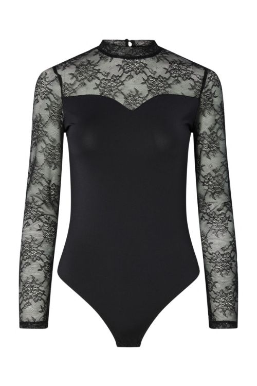 Pieces PCMILLY LS LACE BODYSTOCKING NOOS Black