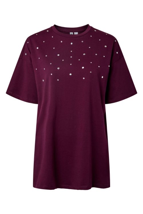 Pieces - T-shirt - Skylar SS OS Detail Tee - Dark Purple/Rhinestone/Studs