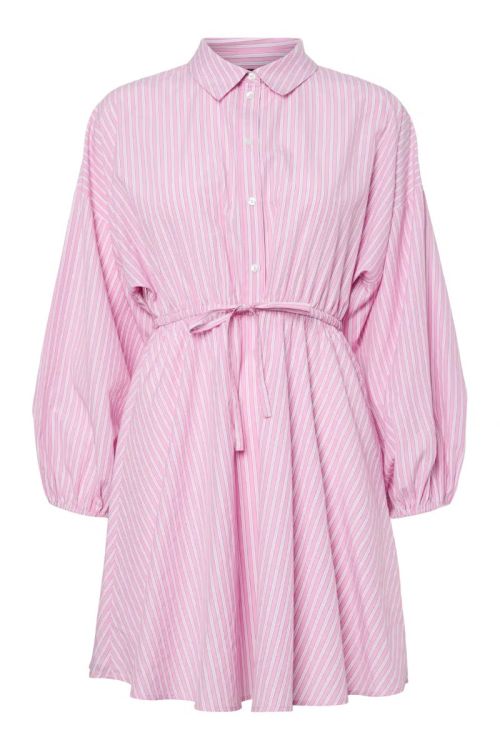 Pieces - Kjole - Famma LS Short Shirt Dress - Pink Tulle White/pink stripes (Levering slut april)