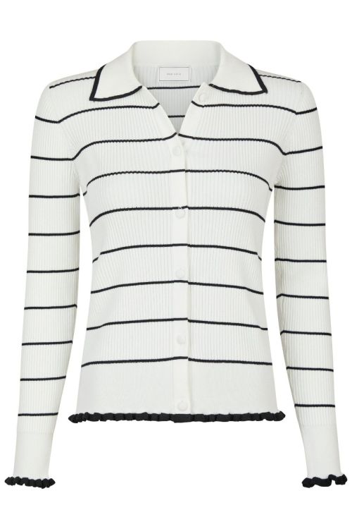 NEO NOIR Rio Stripe Knit Cardigan White