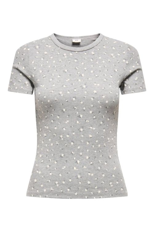 JdY JDYLUCKY S/S O NECK TOP JRS DIA Light Grey Melange SOFT FLOWER