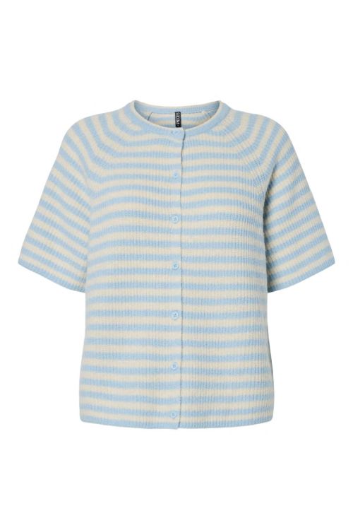 Pieces PCMALOU SS O-NECK STRIPE CARDIGAN PWP BC Cashmere Blue Birch