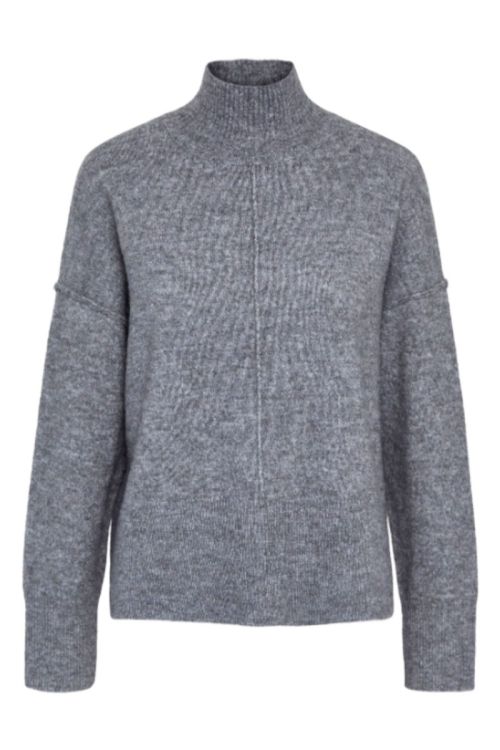 Y.A.S Strik YAS Balis LS High Neck Knit S. Medium Grey Melange Front