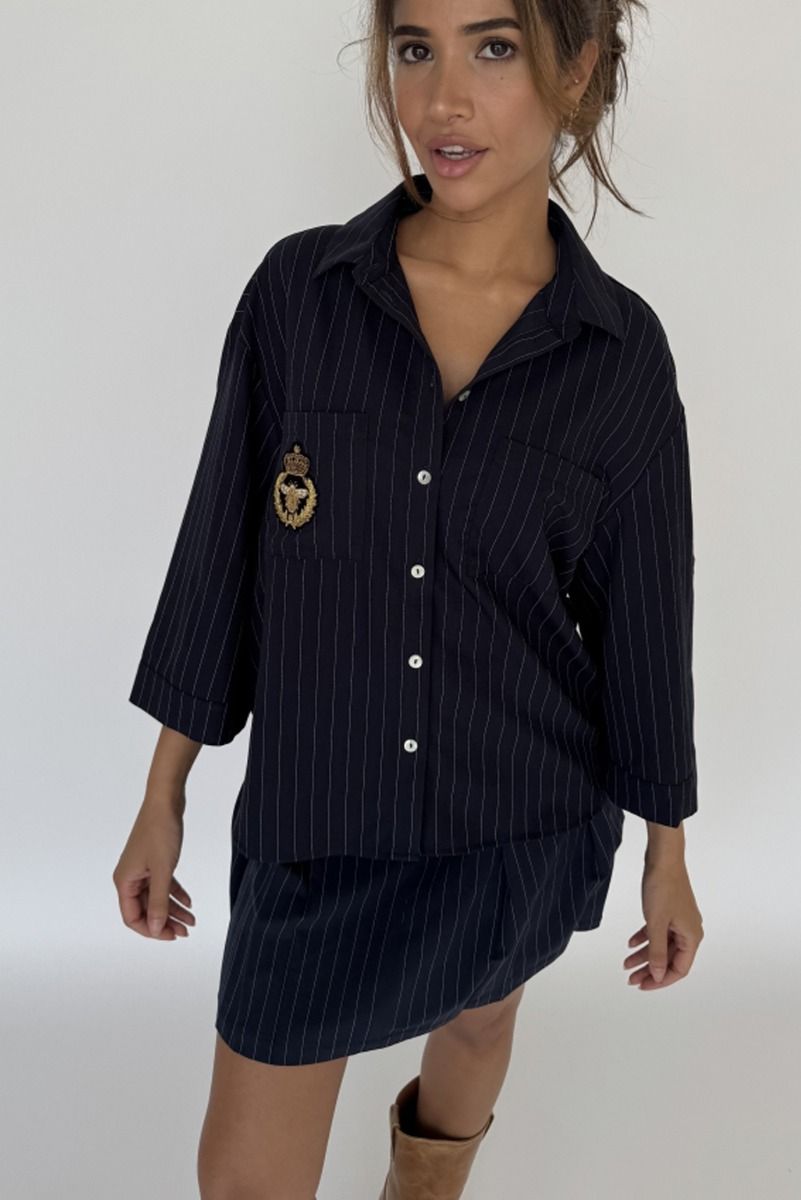 Continue - Skjorte - Mili Pinstripe Patch - Navy Blue Stripe
