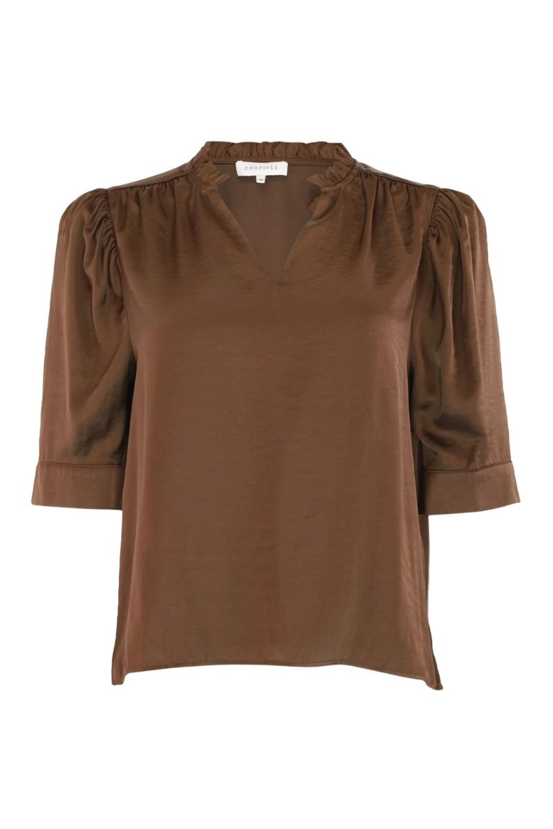 Continue - Bluse - Moe V Neck Satin - Brown