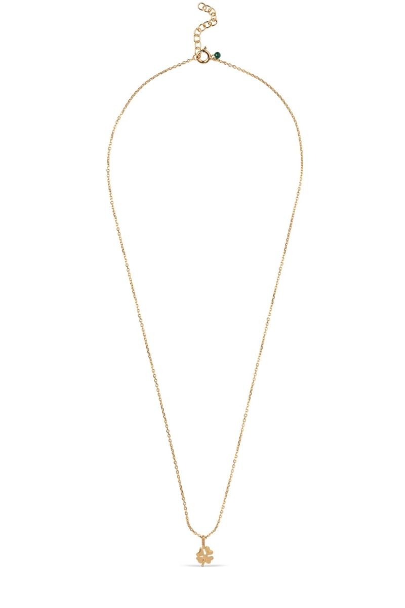 Enamel - Halskæde - Necklace, Four-Leaf Clover - Guld