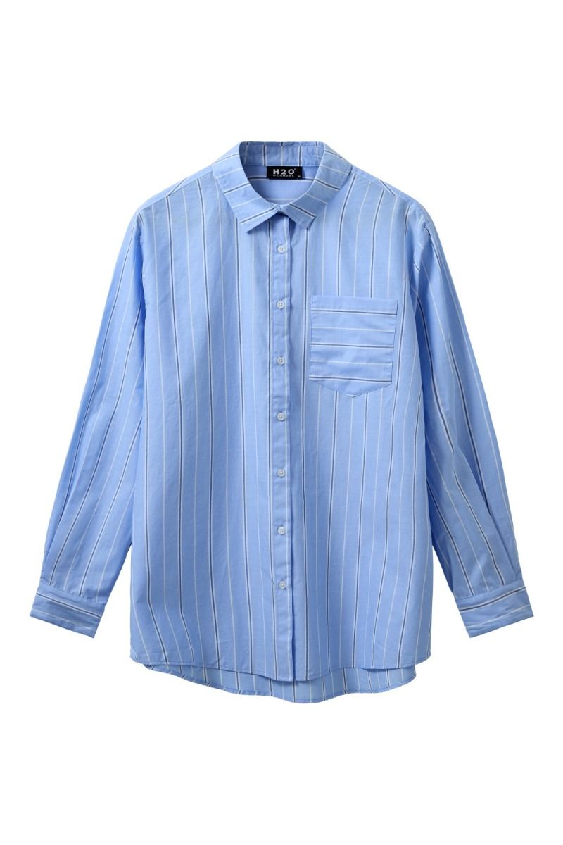 H2O - Skjorte - Rønne Essential Pajamas Shirt L/S - Light Blue/White/Blue