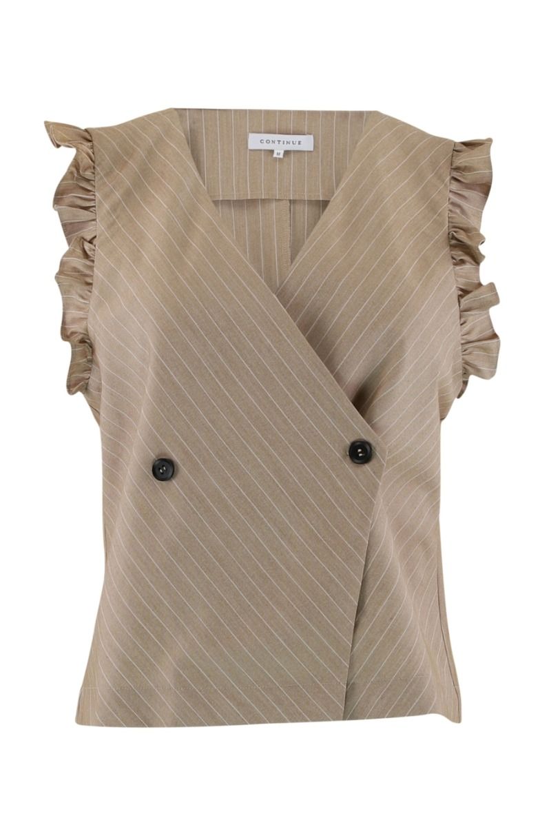 Continue - Vest - Lydia Sand Stripe Vest - Sand/white stripe