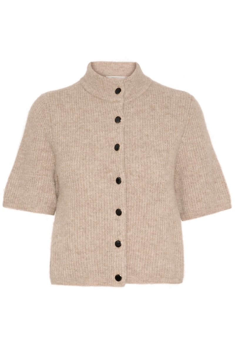 Gestuz - Cardigan - AlphaGZ ss short cardigan - Warm Sand Melange