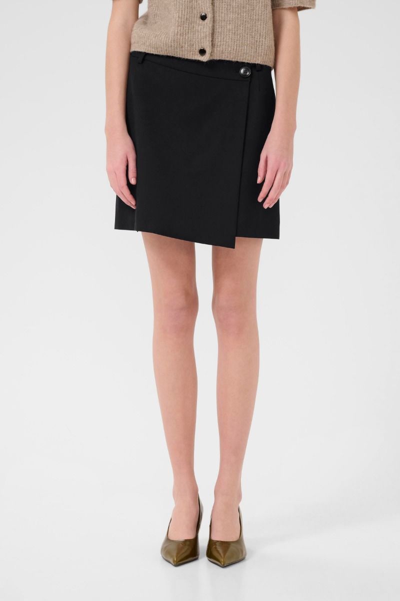 Gestuz - Nederdel - Paula melange MW wrap skirt - Black