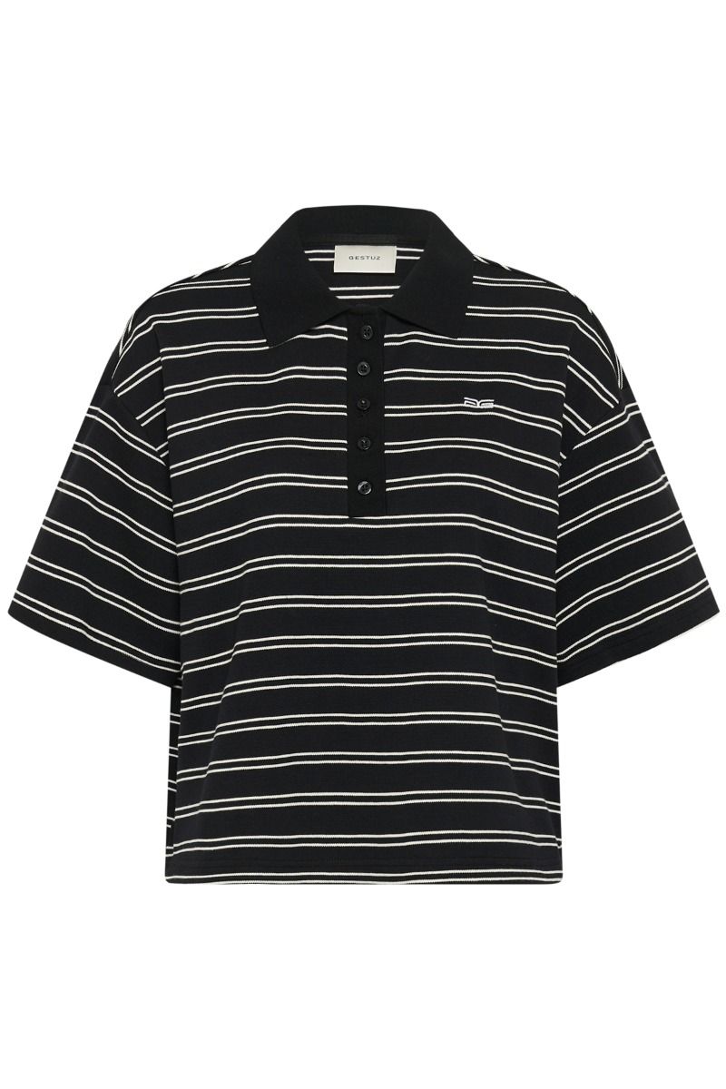 Gestuz - T-shirt - GZpilova polo tee - Black White striped