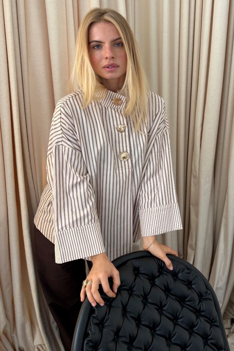 Continue - Bluse - Klara Shirt Brown Stripe - Brown Stripe
