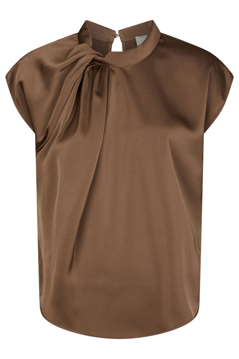 Neo Noir - Top - Fleur Drapy Satin Blouse - Dusty Brown