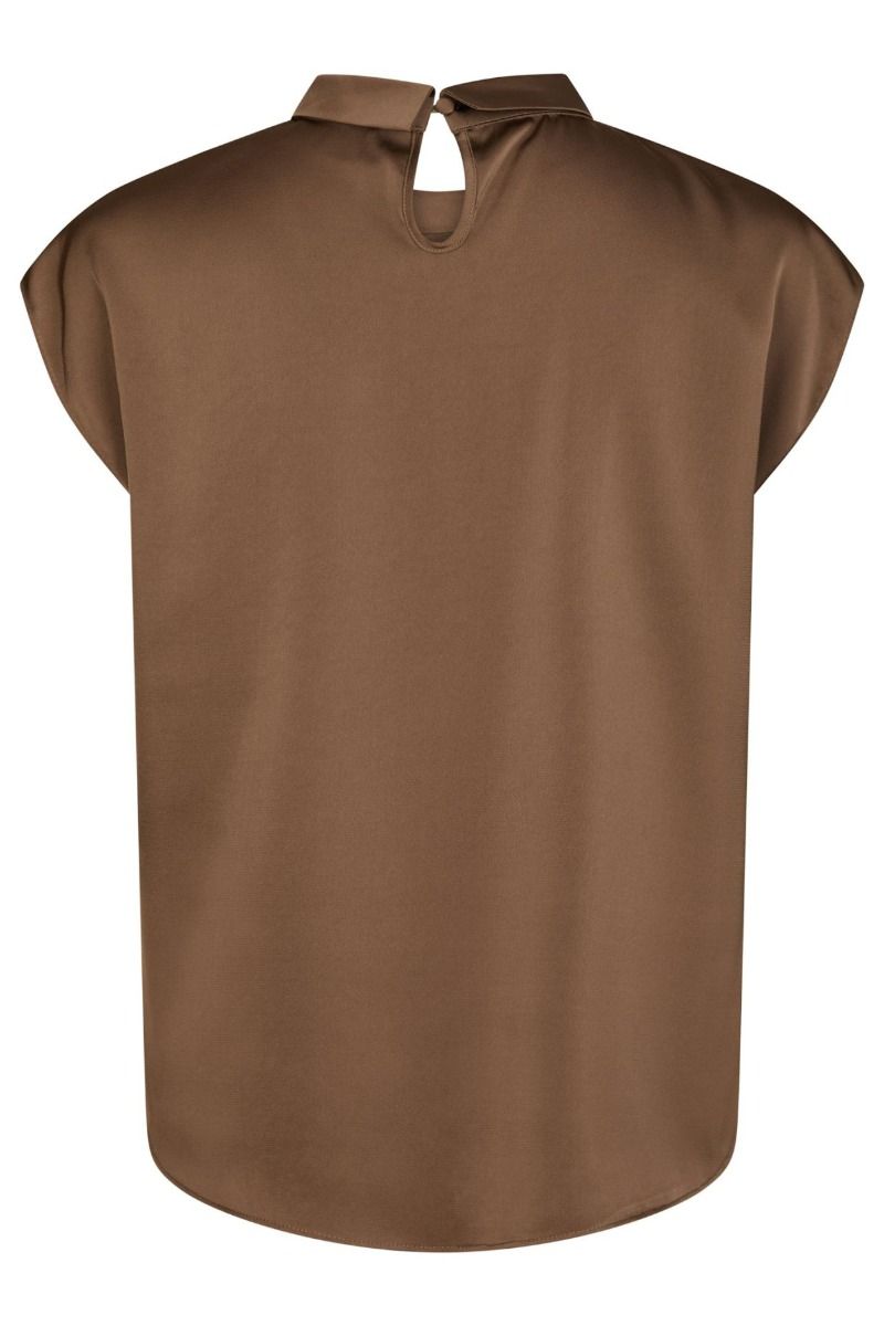 Neo Noir - Top - Fleur Drapy Satin Blouse - Dusty Brown