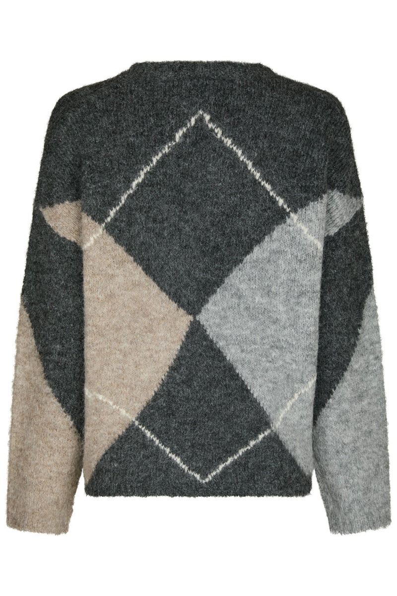 Neo Noir - Strik - Inga Check Fluff Knit Blouse - Antracit