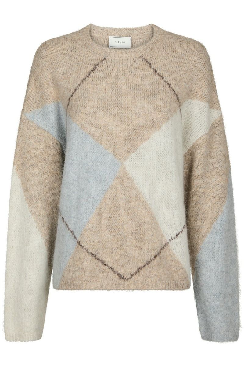 Neo Noir - Strik - Inga Check Fluff Knit Blouse - Beige Melange