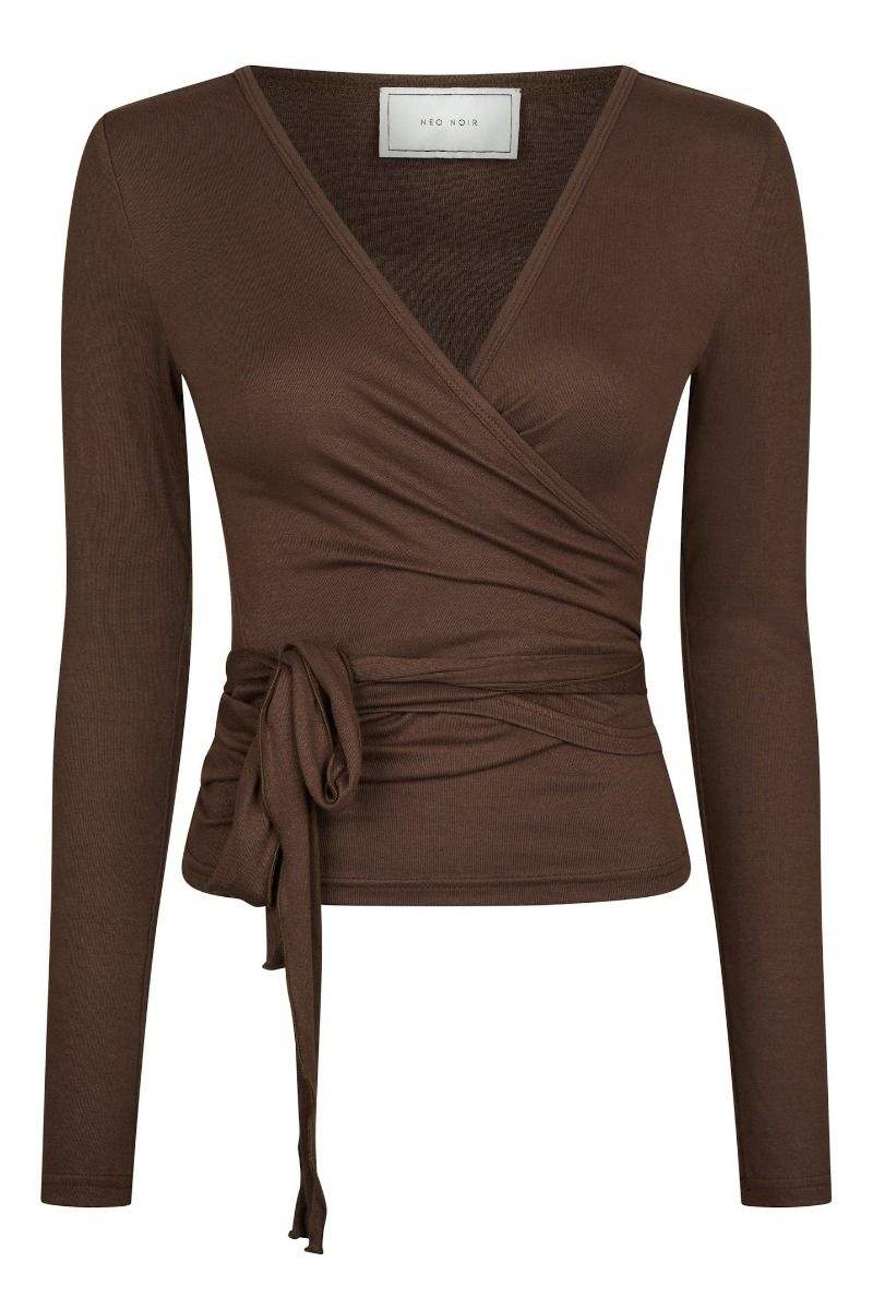 Neo Noir - Bluse - Nia Jersey Wrap Blouse - Chocolate Brown