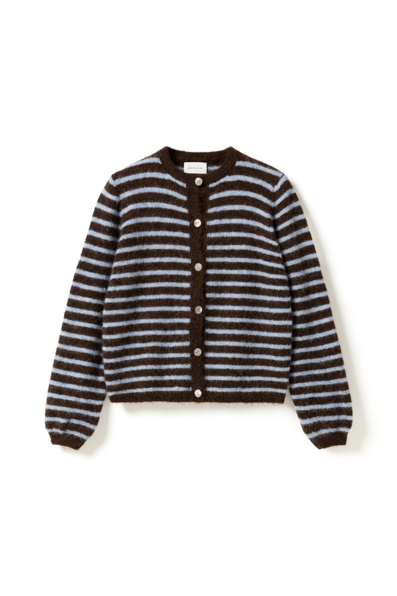 Noella - Cardigan - N-Mertice Knit Cardigan - Brown Blue Stripe