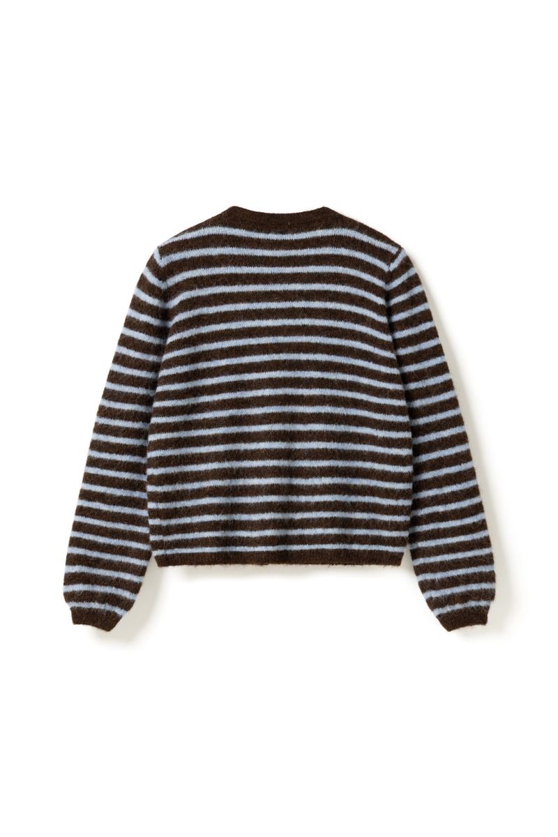 Noella - Cardigan - N-Mertice Knit Cardigan - Brown Blue Stripe