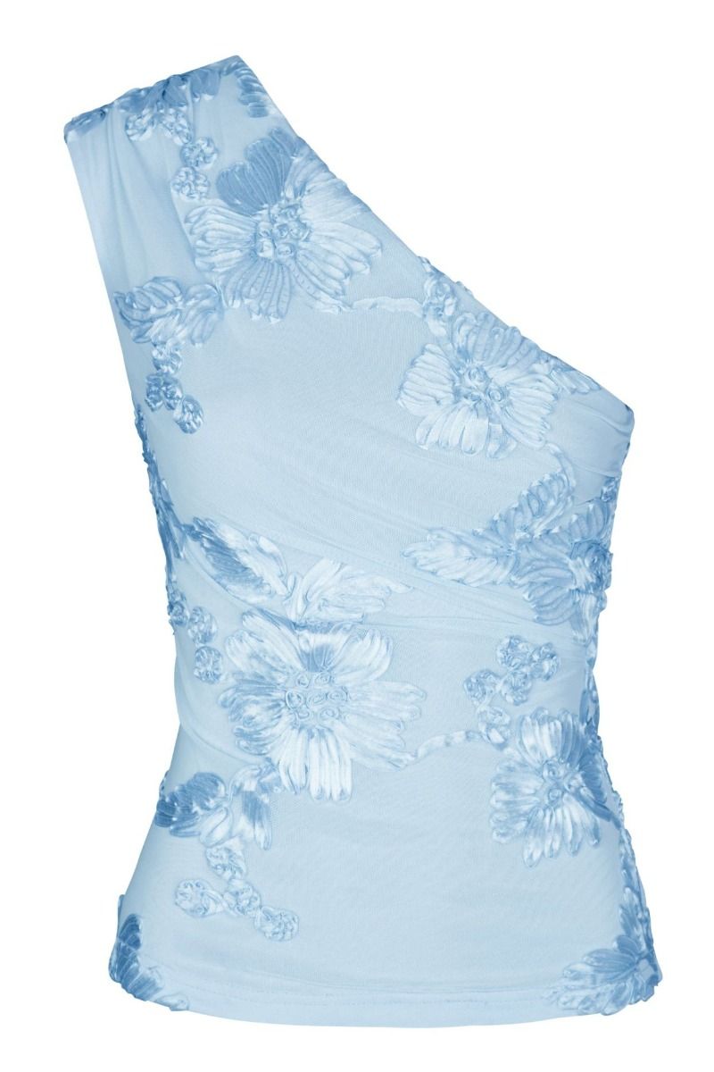 Neo Noir - Top - Florini Big Flower Mesh Top - Light Blue